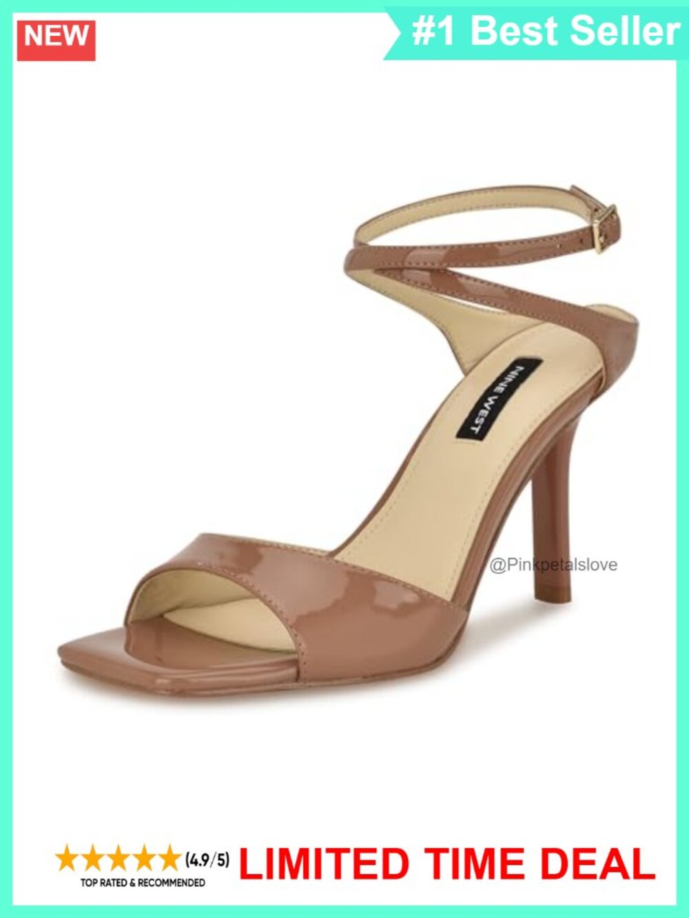 Faux Patent Leather Square Toe Heeled Sandals